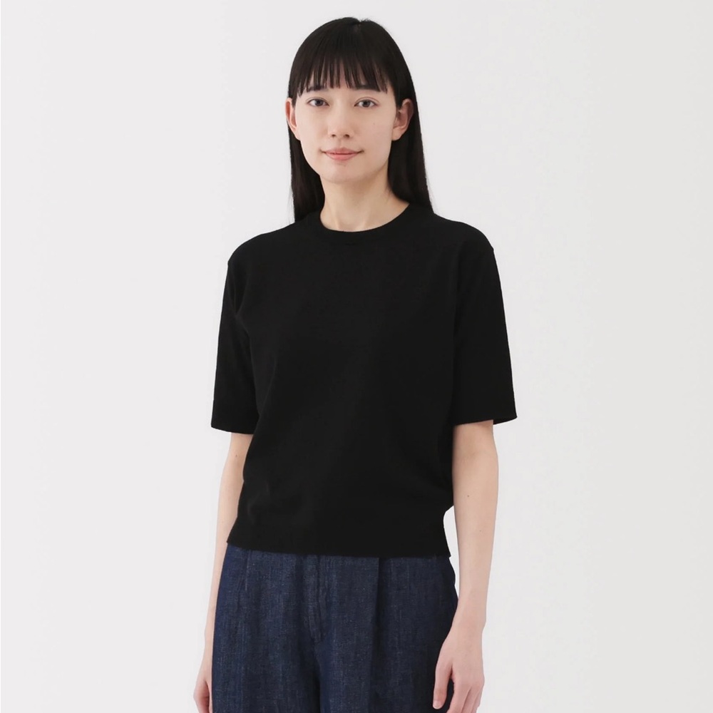 WHITE Muji high twist half sleeve sweater cotton size L